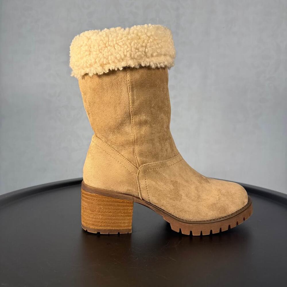 Like new! Shaunna Tan Suede Faux Shearling Mid-Calf Boots Size 7.5M